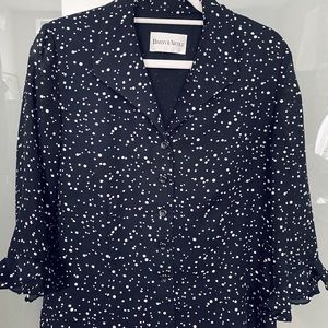 Chiffon navy polka dot blouse ruffle Lisa Says Gah